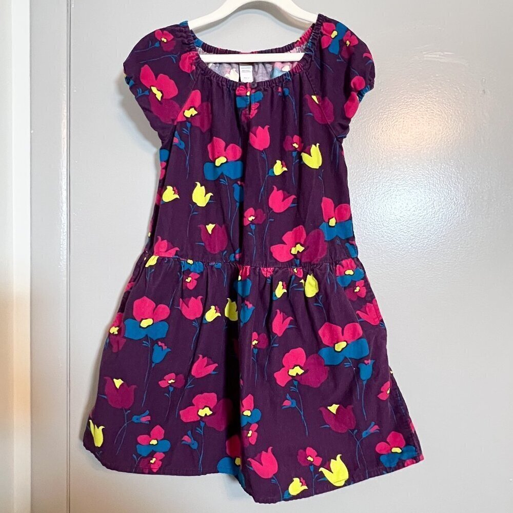 Tea Collection Girl's Floral Corduroy Short Sleeve Purple Cotton Dress Size 10